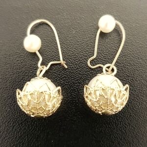Faux Pearl and Gold Filigree Earrings Hook Beautiful and Delicate